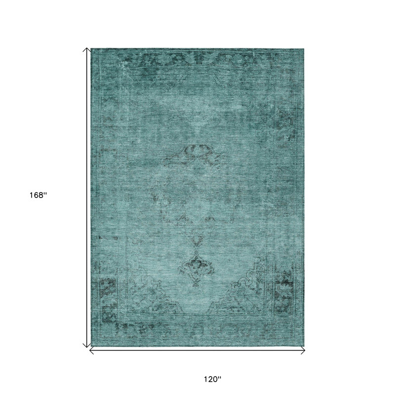 Tapis intérieur / extérieur oriental turquoise / gris anthracite lavable 10 pi x 14 pi