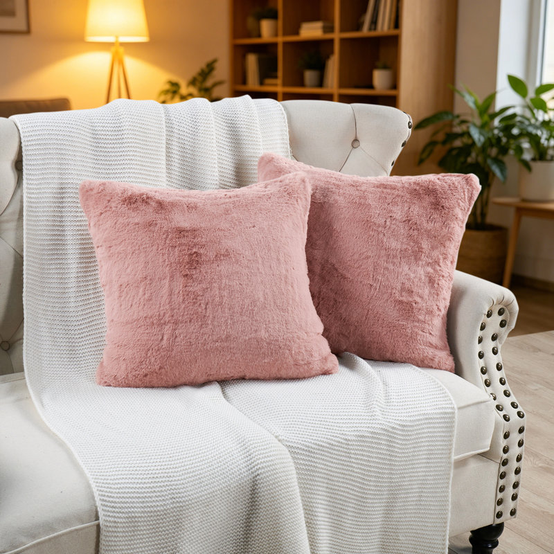 Housse de coussin lourd en fausse fourrure, Fumée rose, H 20 pi x l 20 pi
