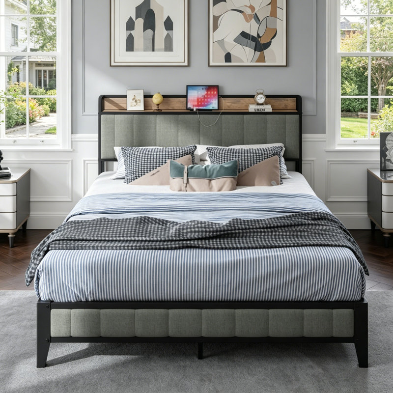 Full Size Bed Frame With Charging Station