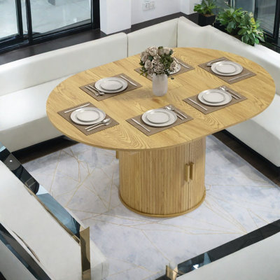 Expandable Storage Dining Table, Natural Wood Particle Board For Modern Kitchen
