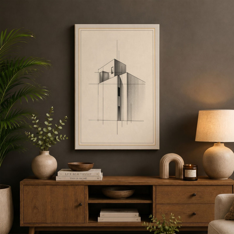 Modernist Structure Study Industrial - Wrapped Canvas, 24x16 - 61.0 x 40.6 cm, Teal Border
