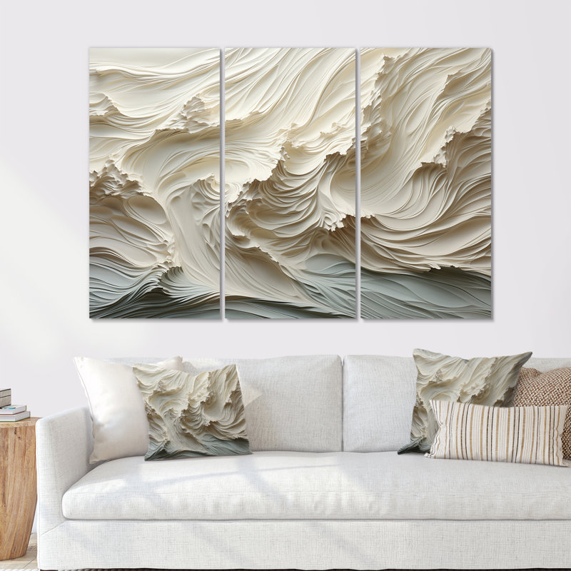 «White and Blue Wave Papercut Style II - Coastal Waves», ensemble d'art mural, Toile tendue, H 32 po x l 48 po x P 1 po