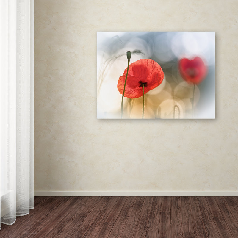 Morning Poppies Red Floral Canvas Art with Wooden Frame