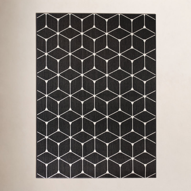 Tapis intérieur / extérieur noir Abbi, Rectangle 8 pi x 10 pi