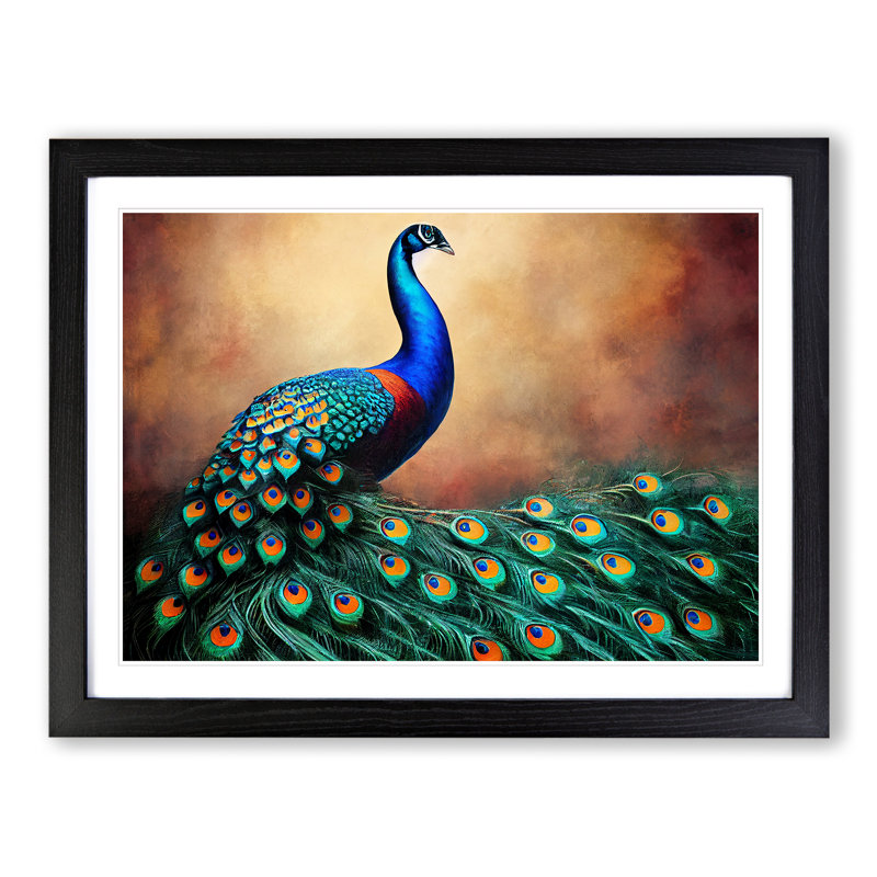XH1022-8709X Supreme Peacock - Single Picture Frame Print, 46cm H x 64cm W x 2cm D, Black