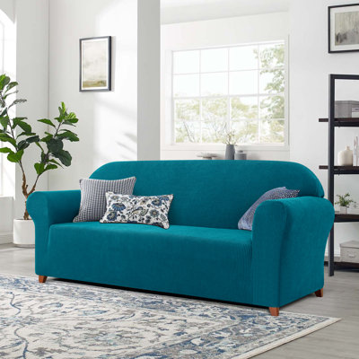 1-Piece Jacquard Stretch Couch Covers, Polyester Spandex Sofa Slipcovers, Universal Fit Living Room Machine Washable Furniture Protector for Dogs Pets, Non-Slip Sofa Covers for 3 Cushion Couch for Dogs Pets (Sofa,Blue )