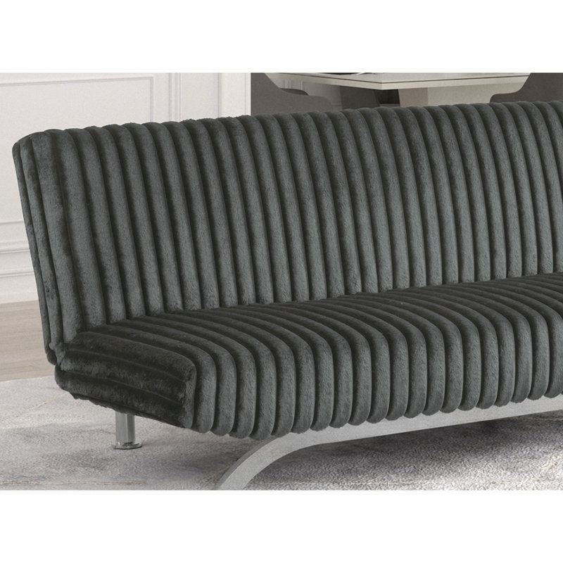 Charcoal Finish Contemporary Style Futon Sofa Bed Convert Into Bed With Hidden Support Metal Leg Chrome Finish Base Legs