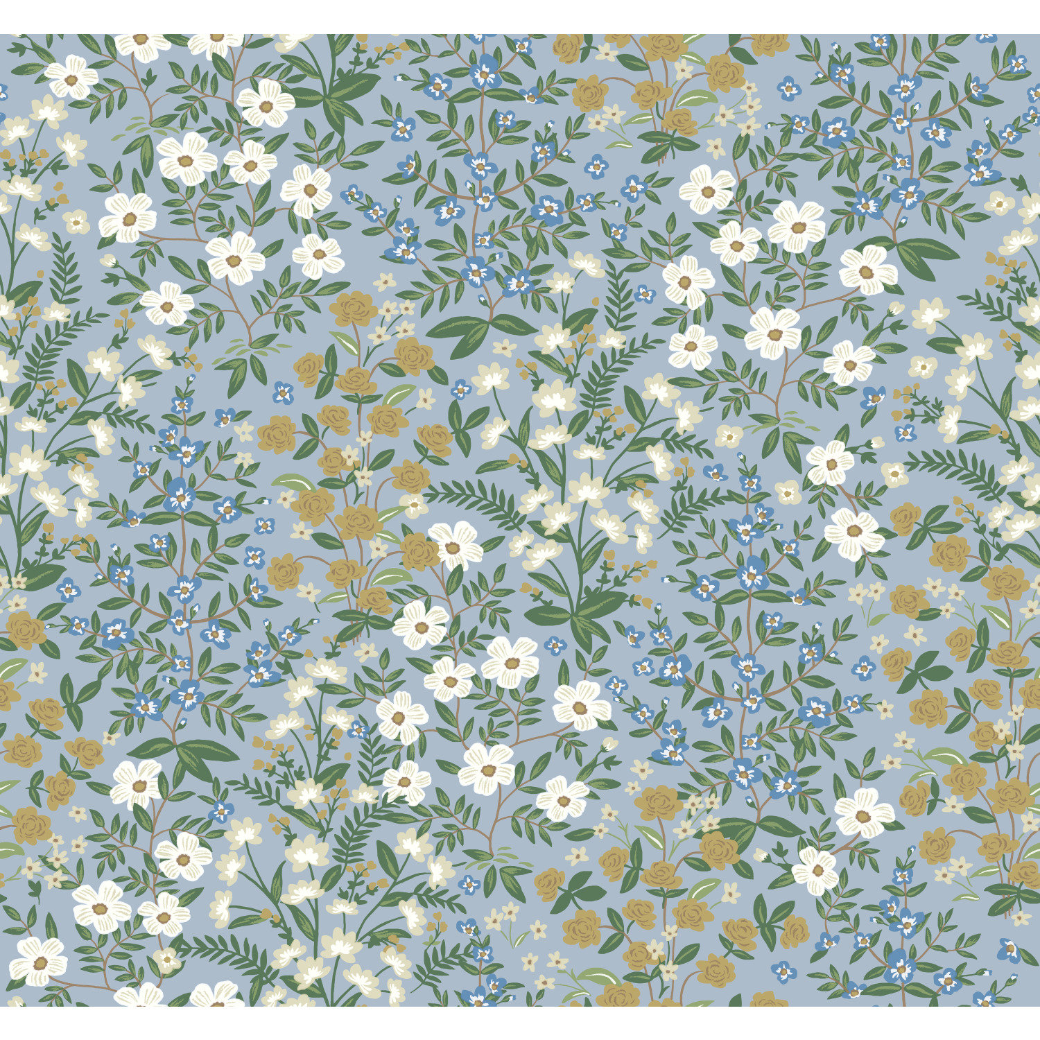 Rifle Paper Co. Wildwood Garden 27" L x 27" W Smooth Wallpaper Roll, Blue/White