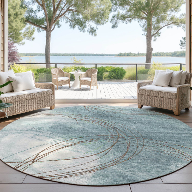 Machine Washable Indoor/Outdoor Chantille ACN2396 Abstract Rug, Round 8'