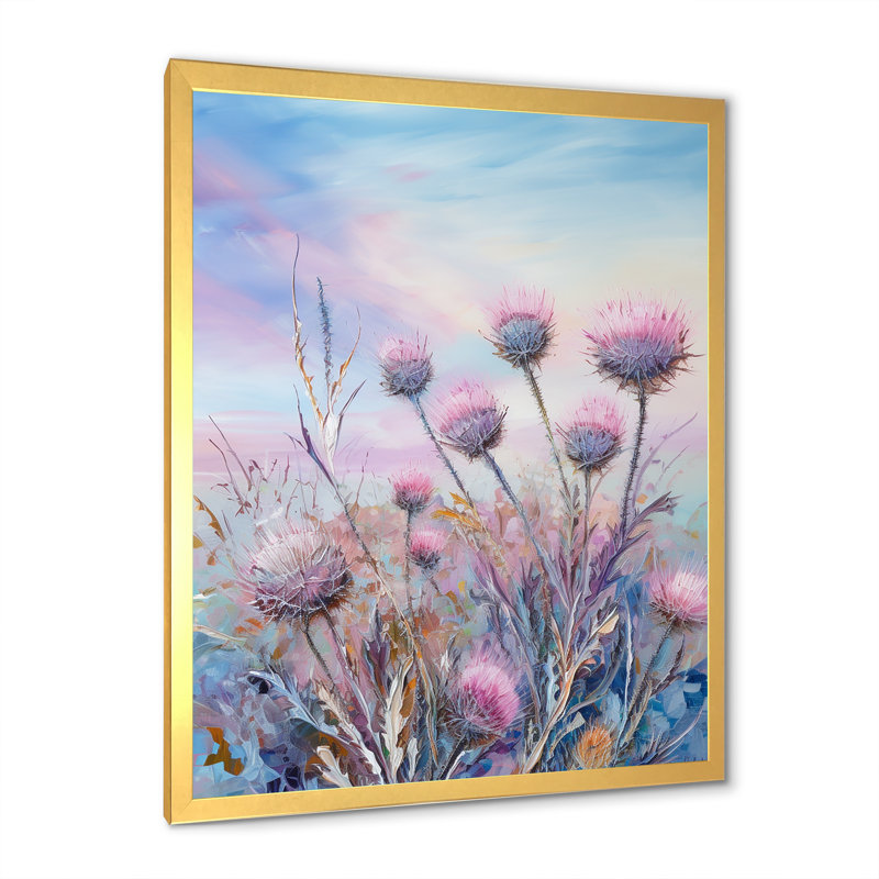 Minimalisme chardon nature fluorescente sur toile, H 20 po x l 12 po x P 1 po, Cadre doré simple