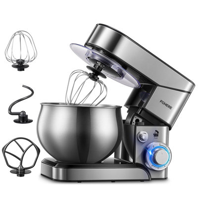 Fohere 5.8 Qt Stand Mixer, Silver With Beater, Hook, Whisk, Stainless Steel Bowl