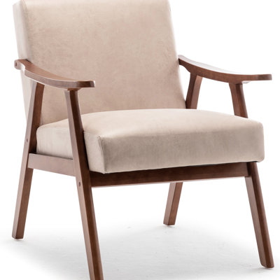 Mid-Century Modern Accent Chair With Solid Wood Arms And Warm Ambiance Frame Bedroom Soft Foam Cushions Look