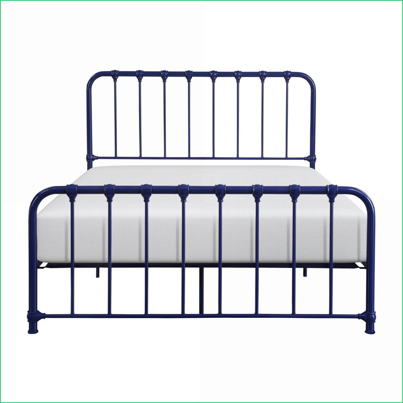Structure de grand lit plateforme en métal - Aucun sommier requis, finition bleue pour la chambre à coucher, Grand lit, Bleu