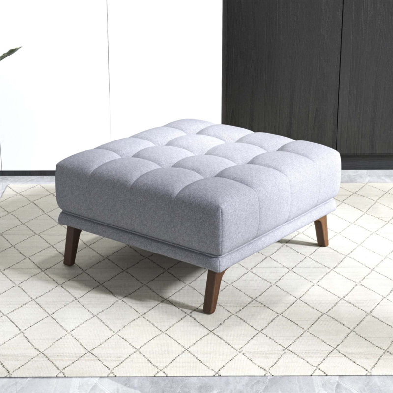 Addison Square Light Gray Linen Upholstered Ottoman, Comfortable and Versatile with Classic Design for Modern Living