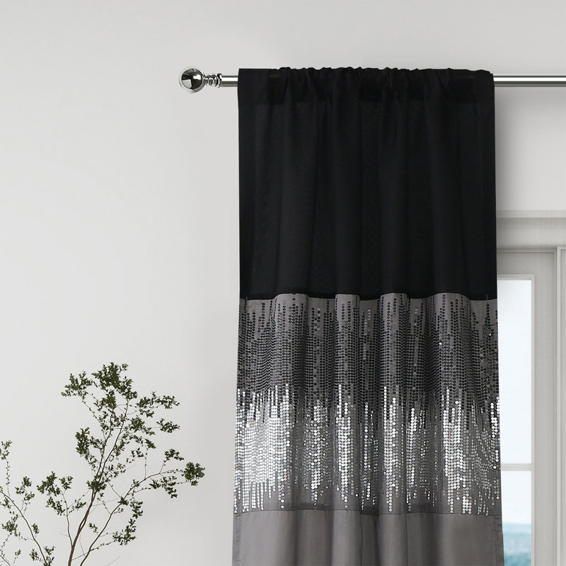 Pack 2 Sequin Patchwork Window Curtain Panel,  42" W X 84"