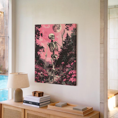 Art mural rose squelette gothique forêt surréelle fantaisie sur toile prête à être accrochée à la galerie, décoration moderne de qualité supérieure