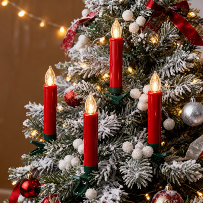 20 Pack Led Flameless Red Taper Clip On/suction Cup Candles For Christmas Tree/window, 3.5" Flickering Warm White