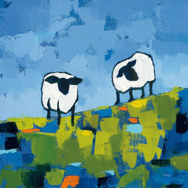 Deux moutons par Phyllis Adams - peinture sur toile, H 12 po x l 12 po