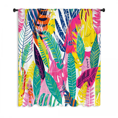 Tropical Leaves Window Curtains, Botanical Blockout & Sheer Curtains - 1 Panel
