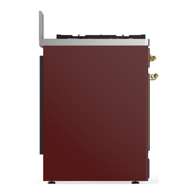 Majestic III Series 30 Inch Dual Fuel Range with 5 Sealed Burners in White (Liquid Propane, Burnished Trim), Burgundy, Brass