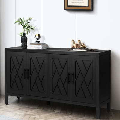 Buffet de 60 pouces avec 4 portes et tablette réglable pour armoire de rangement moderne noir antique