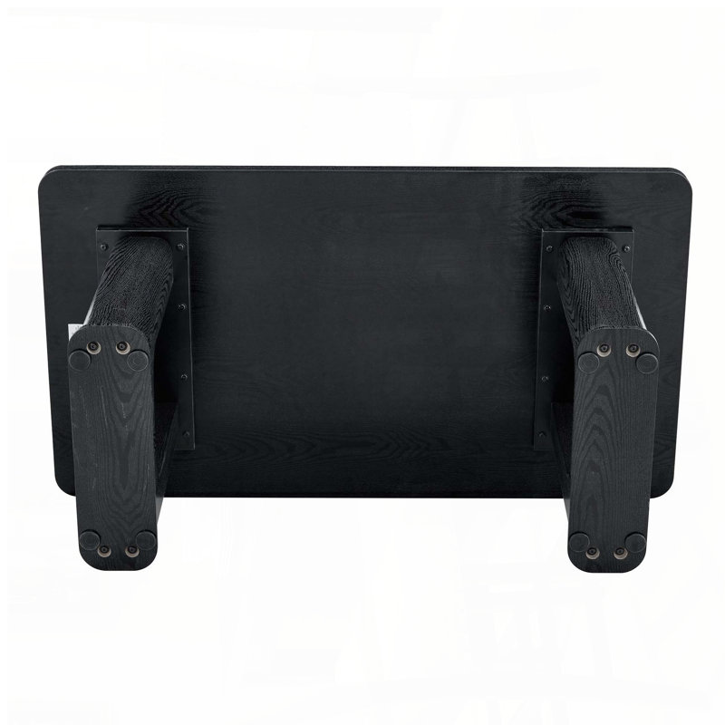 Table de salle à manger 64,5 pouces à grain de bois noir avec détails en verre gris - panneau de fibres à densité moyenne et pieds en forme de U