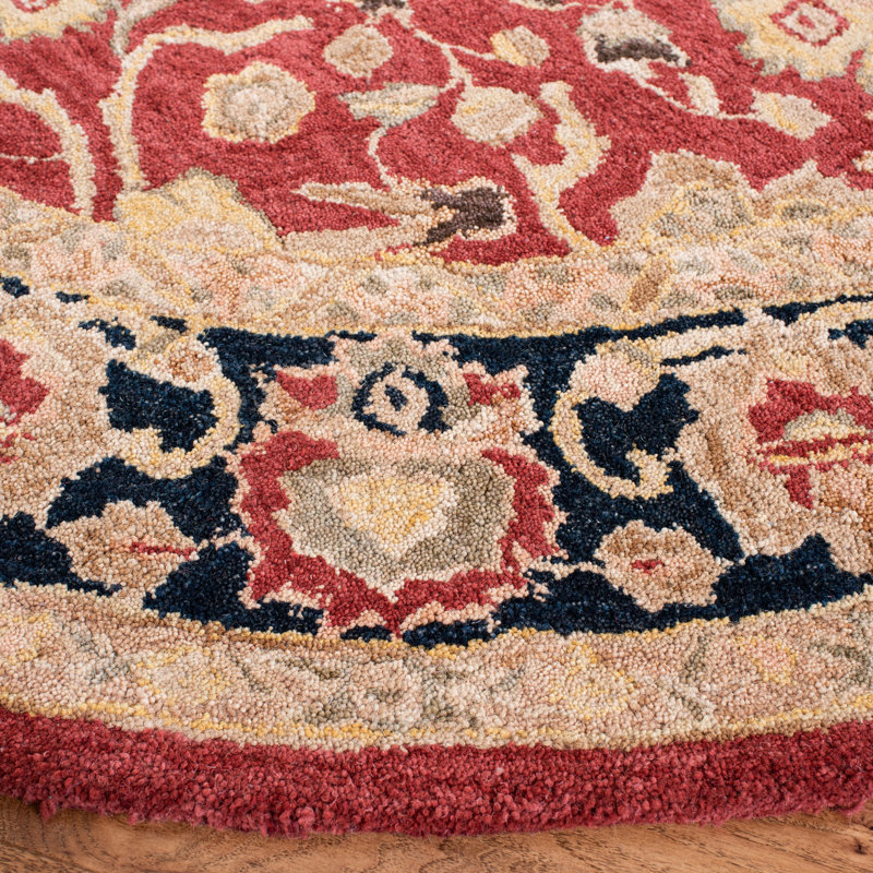 Tapis rouge / bleu / beige en laine touffeté à la main Tingley, Rond 6 pi