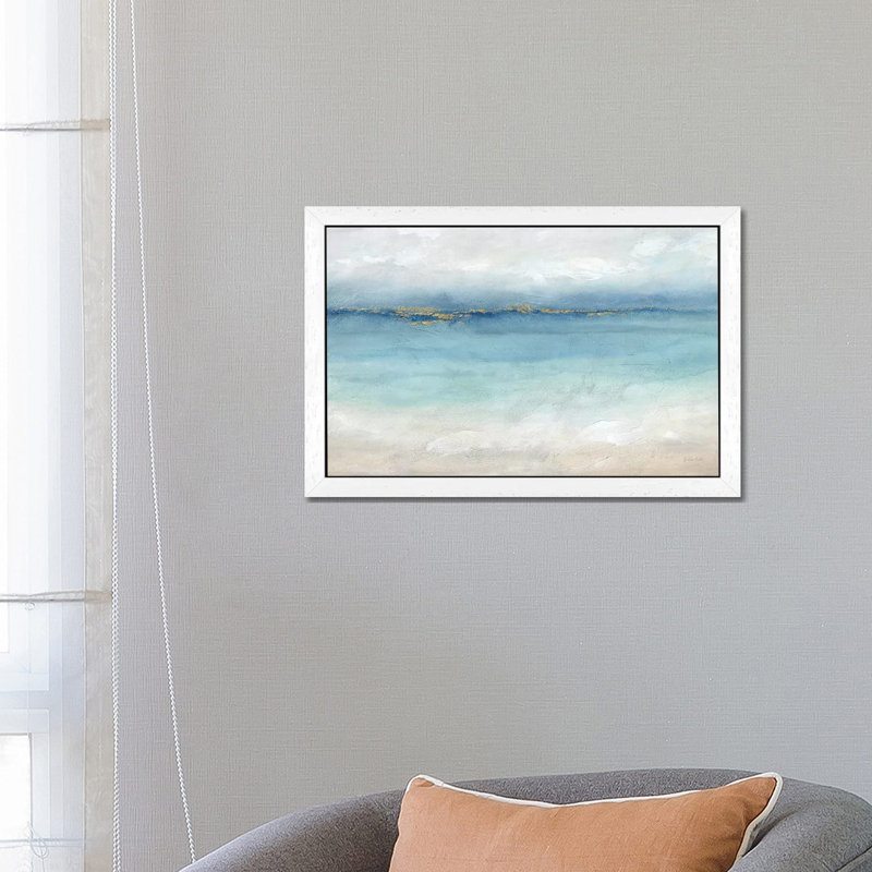 Serene Sea Landscape - Painting on Canvas, 152.5 cm H x 101.5 cm W, Brown Framed