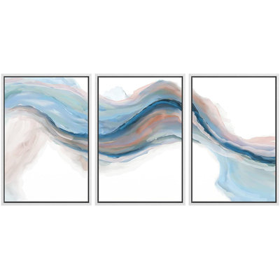 Signe, reproduction d'art sur toile encadrée, ensemble, brun, pastel, aquarelle, encre, vague, fumée, paysage, abstrait, formes, illustrations, art moderne, décoratif pour le salon, la chambre à coucher, le bureau