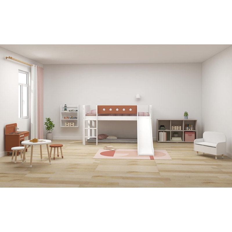 White Loft Bed Bed Frame, White/Brown