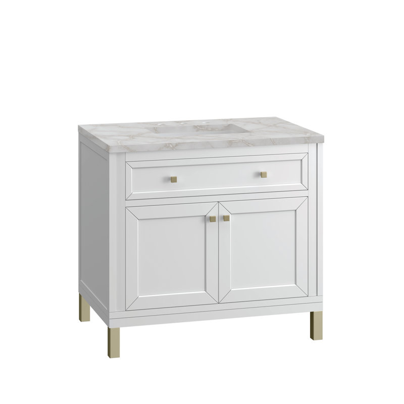 Chicago 36' W Single Vanity, Glossy White, 8" Widespread, Victorian Silver