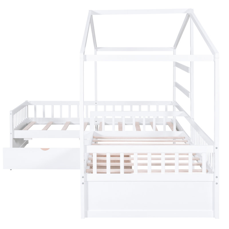 Lit plateforme simple avec 3 tiroirs de rangement en blanc - Élégante pièce de chambre à coucher, White
