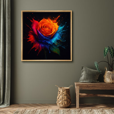 "Abstract Color Splash Rose Flower", art botanique contemporain, impression sur toile encadrée