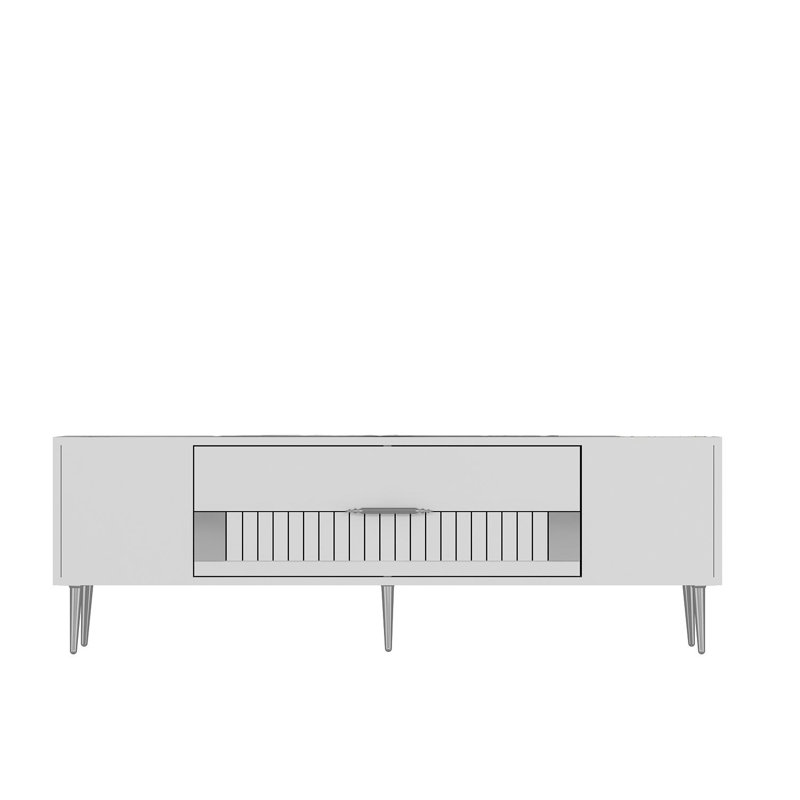 Olivia Unfinished TV Stand, White/Silver, 150cm