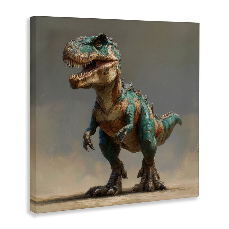 Toile d'étude turquoise T-Rex, design par Wumples, H 30 po x l 30 po