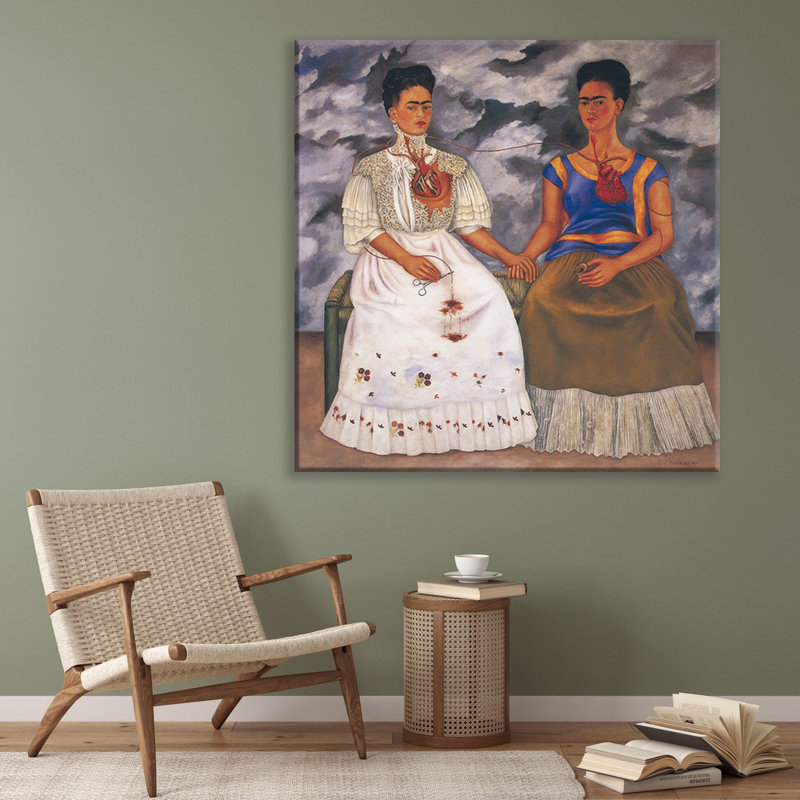 Toile tendue avec "The Two Frida" par Frida Kahlo, H 28 po x l 28 po
