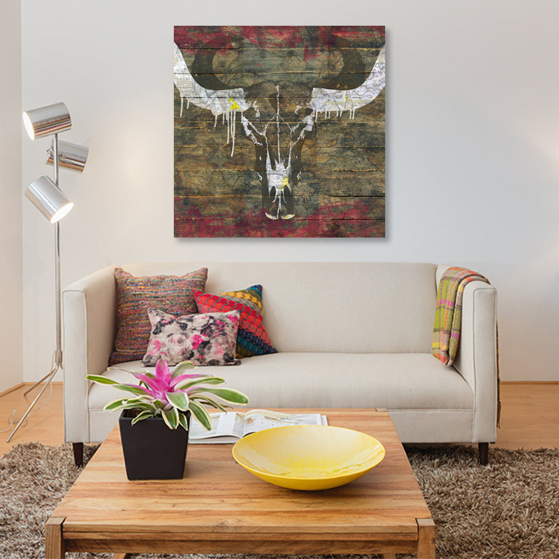« two sides (cow crâne) », impression sur toile, H 12 po x l 12 po x P 0,75 po, Wrapped Canvas, Pas de tapis