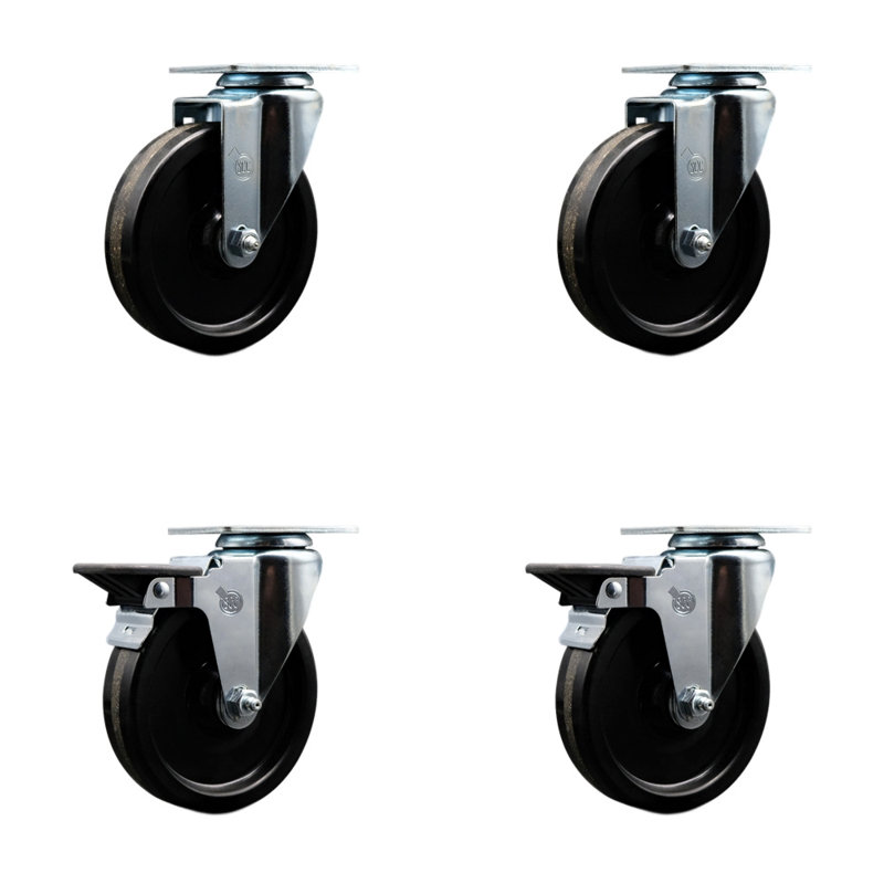 5 Inch Phenolic Wheel Swivel Top Plate Caster Set with 2 Posi Brakes SCC