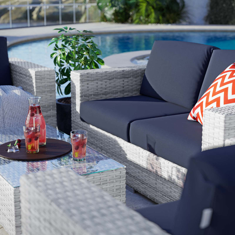 Ensemble de patio extérieur 4 pièces Convene, Bleu marine