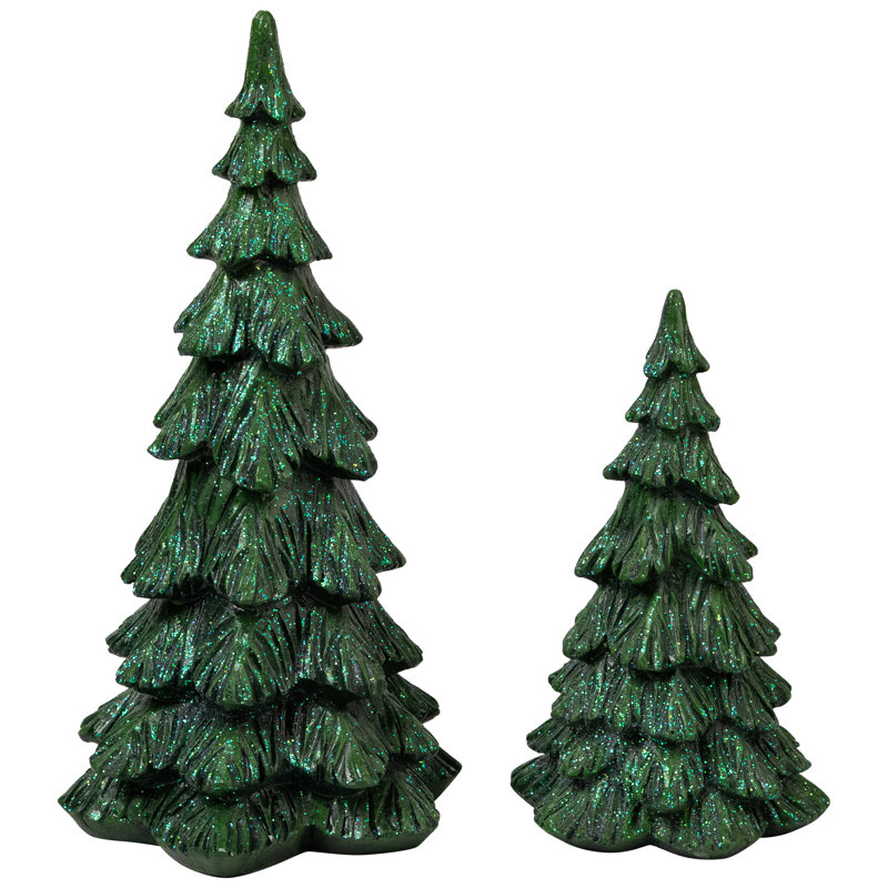 Ensemble de 2 décorations de Noël sculptées à paillettes scintillantes - Vert