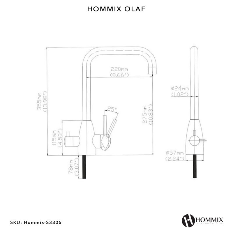 Hommix Olaf Brushed 304 Stainless Steel 3-way Tap (triflow Filter Tap)