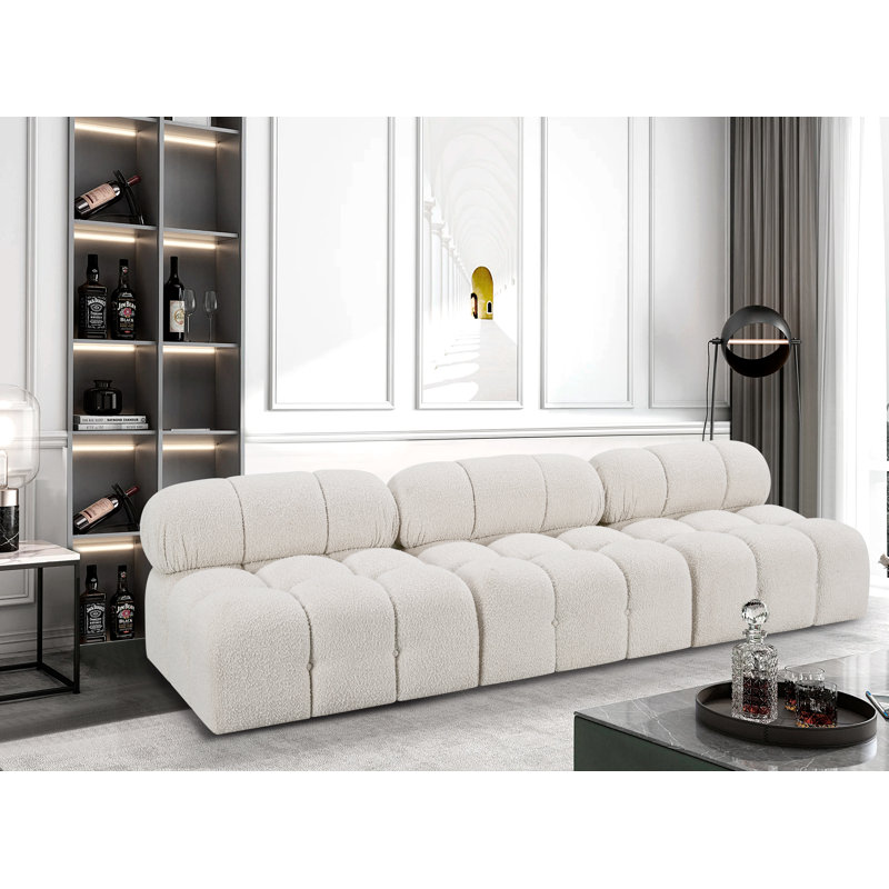 Ames Upholstered Sofa, Cream Boucle Fabric, 3 Armless