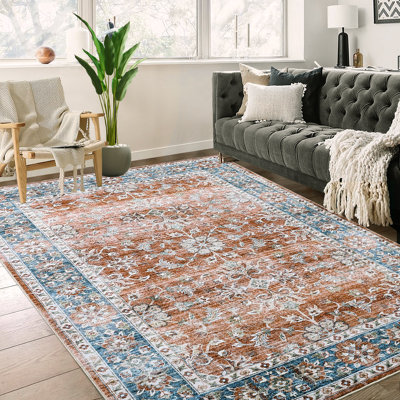 Tapis oriental lavable à la machine pour le salon Tapis d'intérieur floral pour la décoration intérieure Tapis rétro antidérapant pour chambre à coucher, salle à manger, couloir, bureau, chambre de bébé, salle de jeux, dortoir pour adolescents