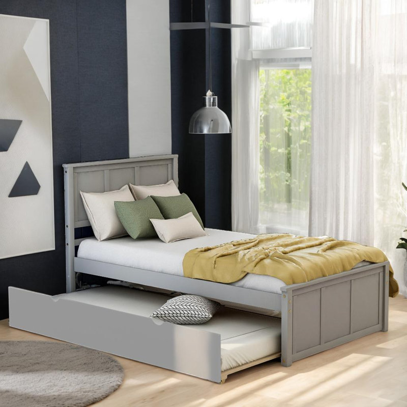 Lit plateforme classique avec lit gigogne pour petits espaces, Gris