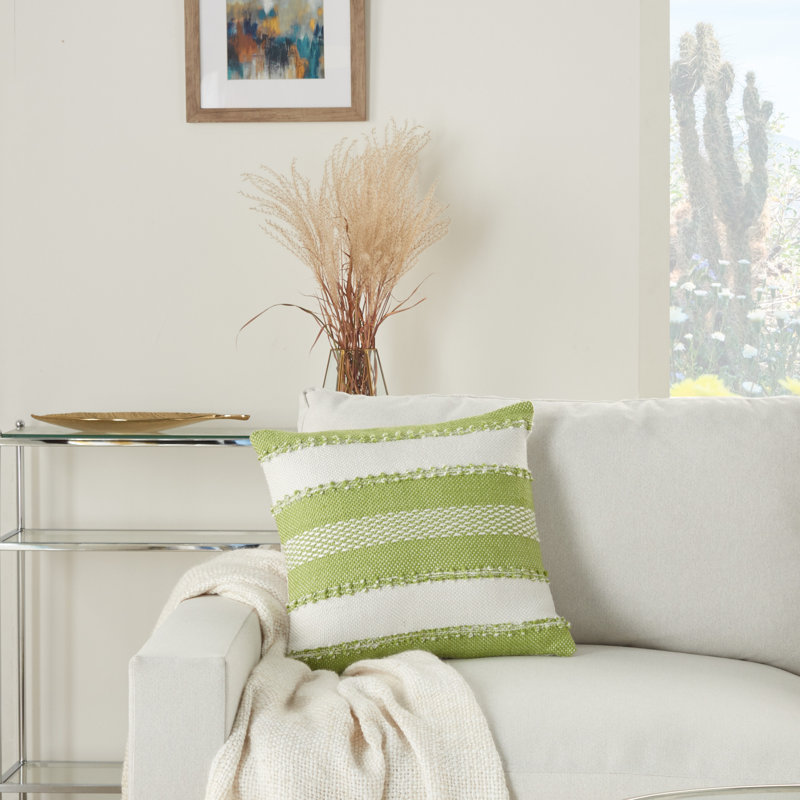 Green and Ivory Embroidered Square Outdoor Throw Pillow Set