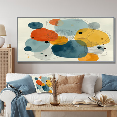 Minimalist Meditation Stone Collage - Midcentury Modern Large Wall Art, Blue Mid-Century Modern Framed Canvas Art Print