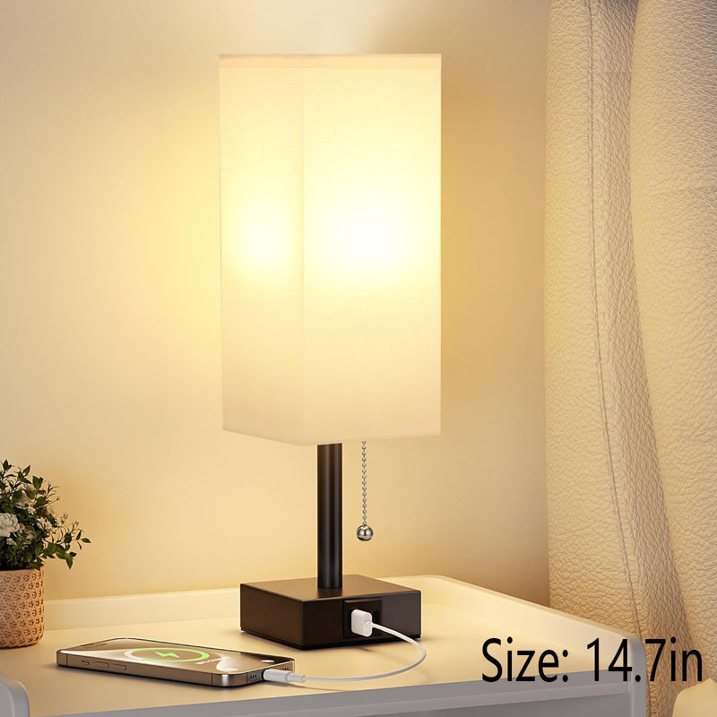 Blue Small Table Lamp for Bedroom,3 Colour Temperature Pull Chain Control, White, Black