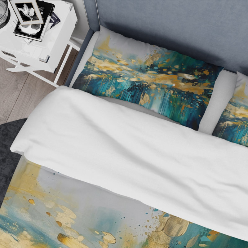 Ensemble de housse de couette Golden Explosion Triangles IV Bedding, Housse de couette simple + 1 taie décorative stan