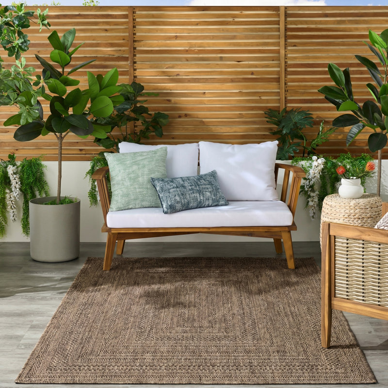 Cascio Geometric Indoor/Outdoor Area Rug, Rectangle 4' x 6', Brown