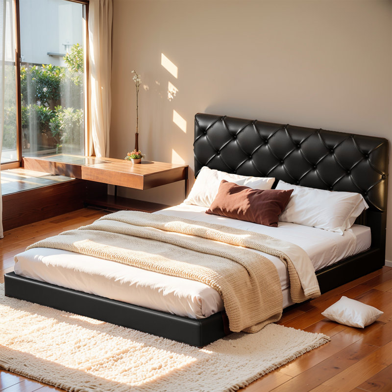 Luxury Upholstered Platform Queen Bed With Foam Filled Headboard And Solid Solid Wood Construction, White